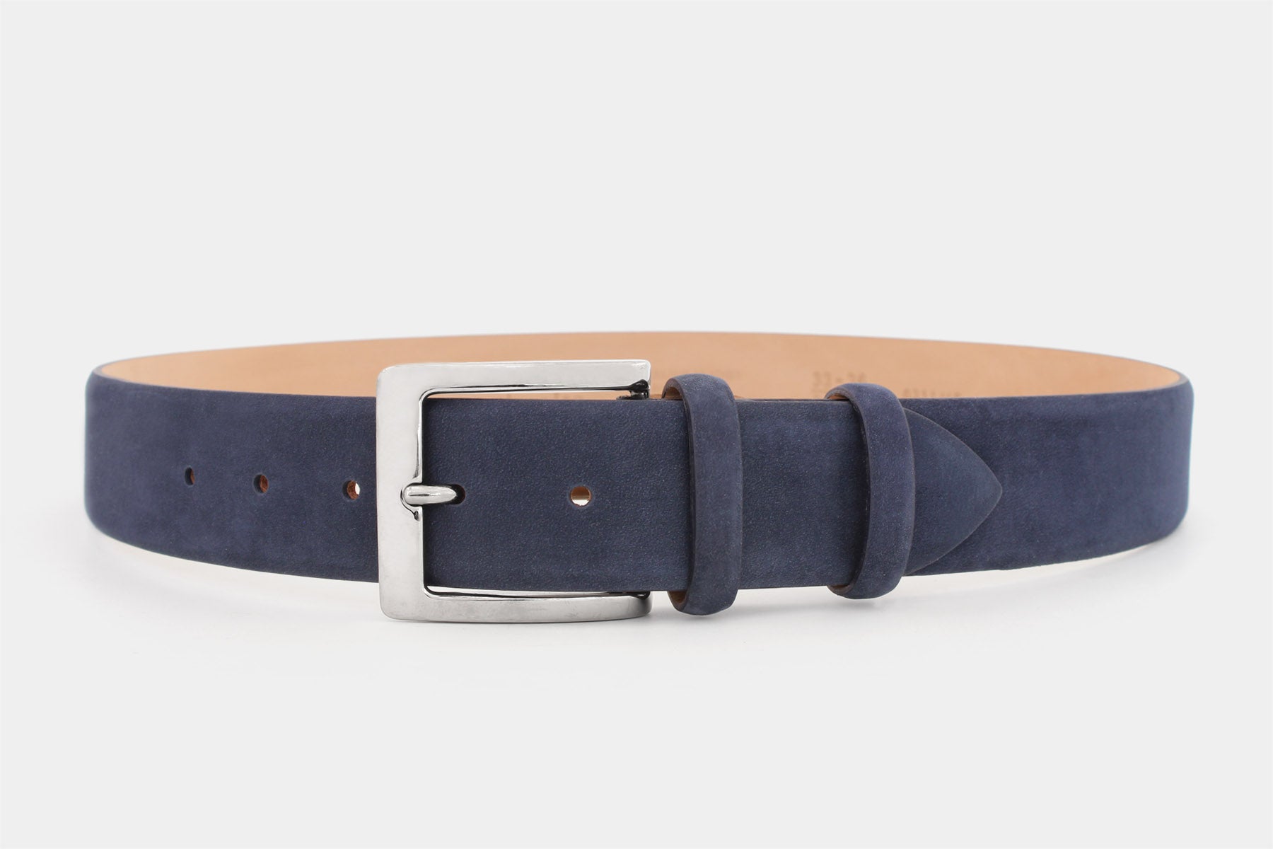 Men's blue nubuck feather edge Italian leather belt in 40mm width. Handmade in Italy.