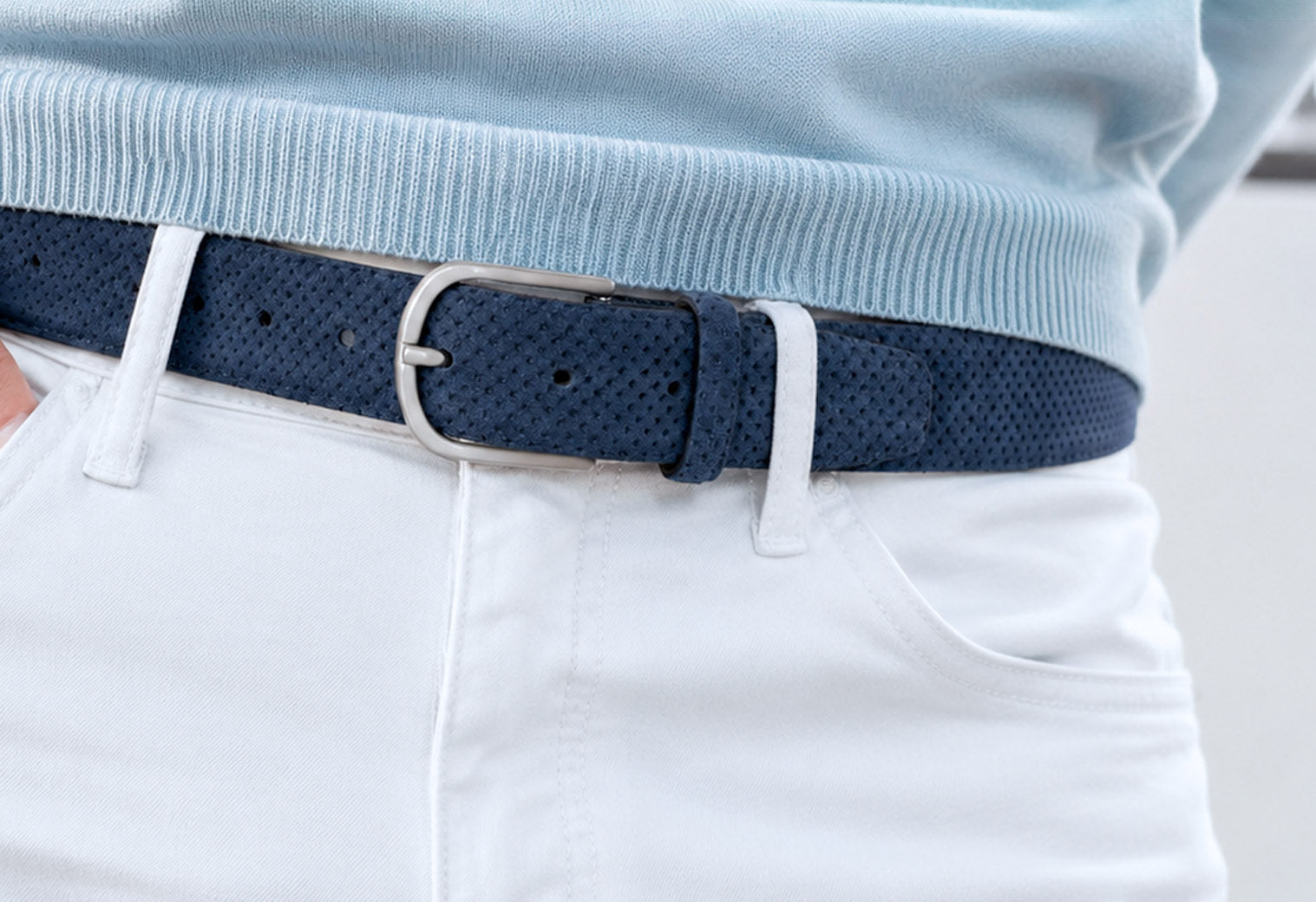 Men's navy suede Italian leather belt for casual and smart casual styling
