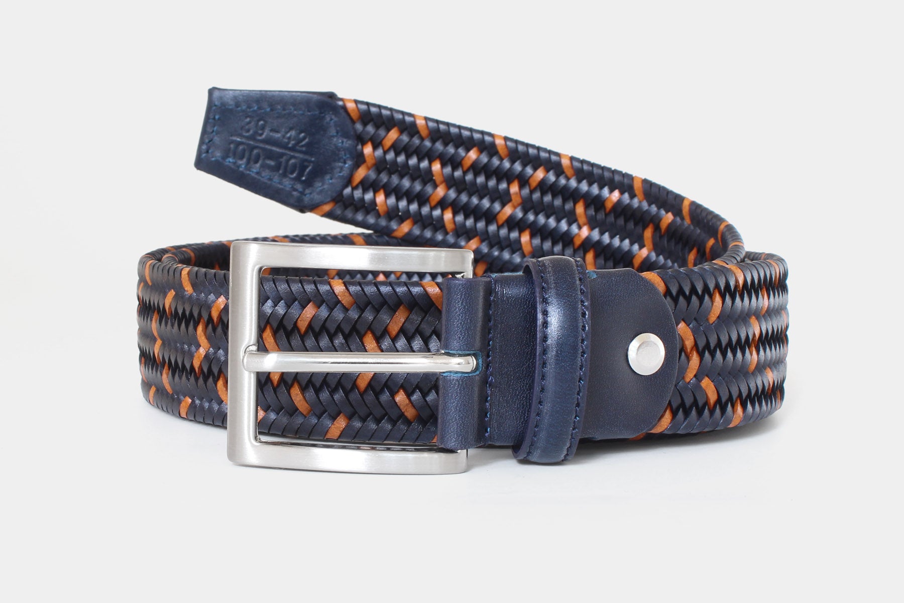 1068 Navy/Tan - elastic woven leather