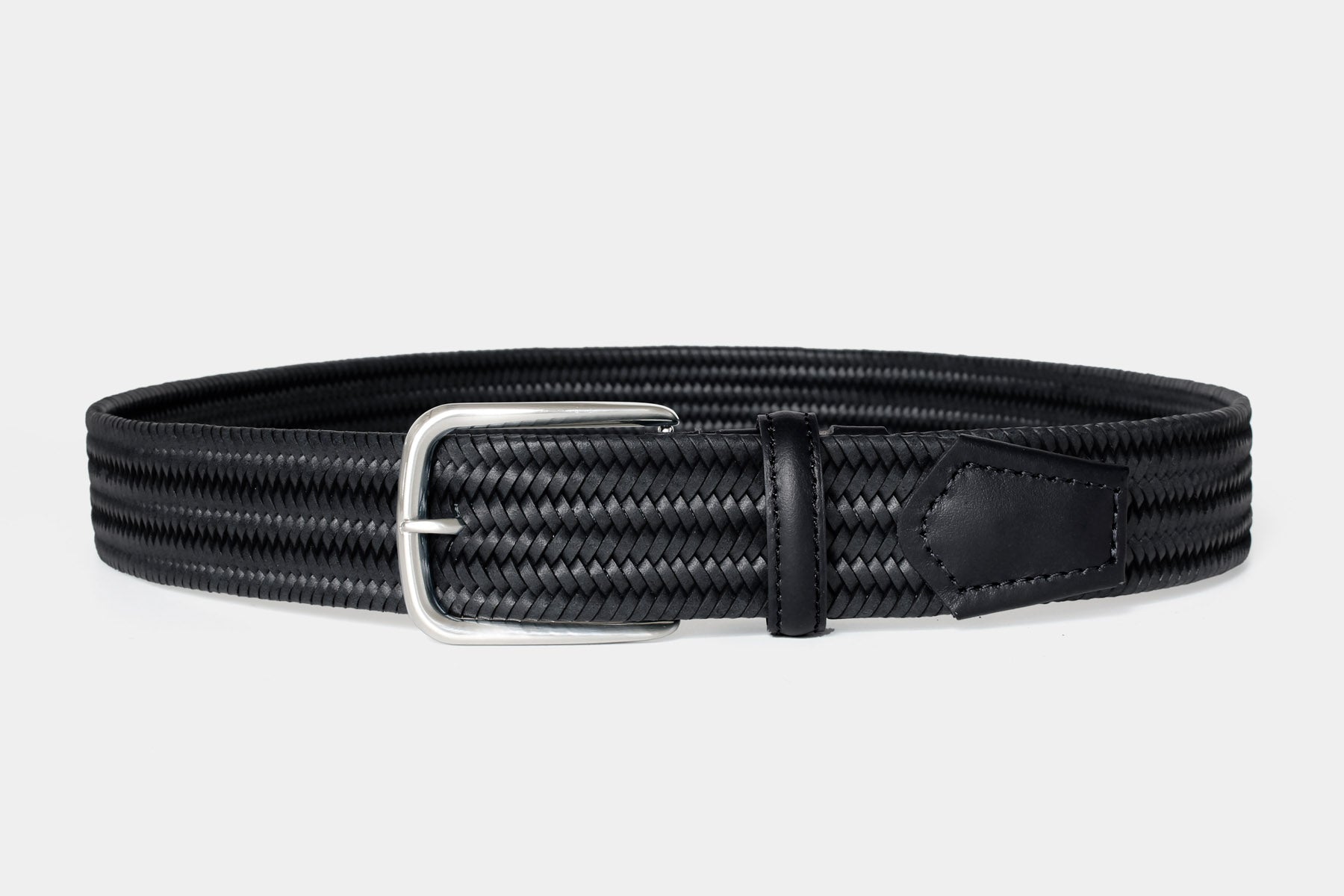 1068 Black - elastic woven leather