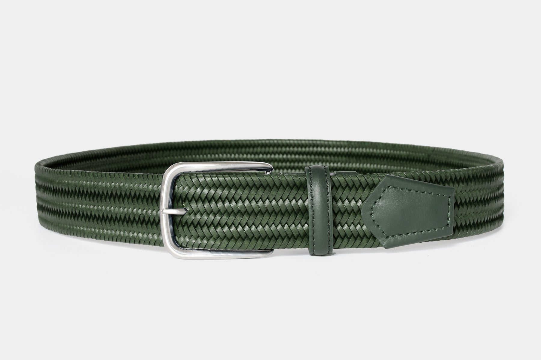 1068 Green - elastic woven leather
