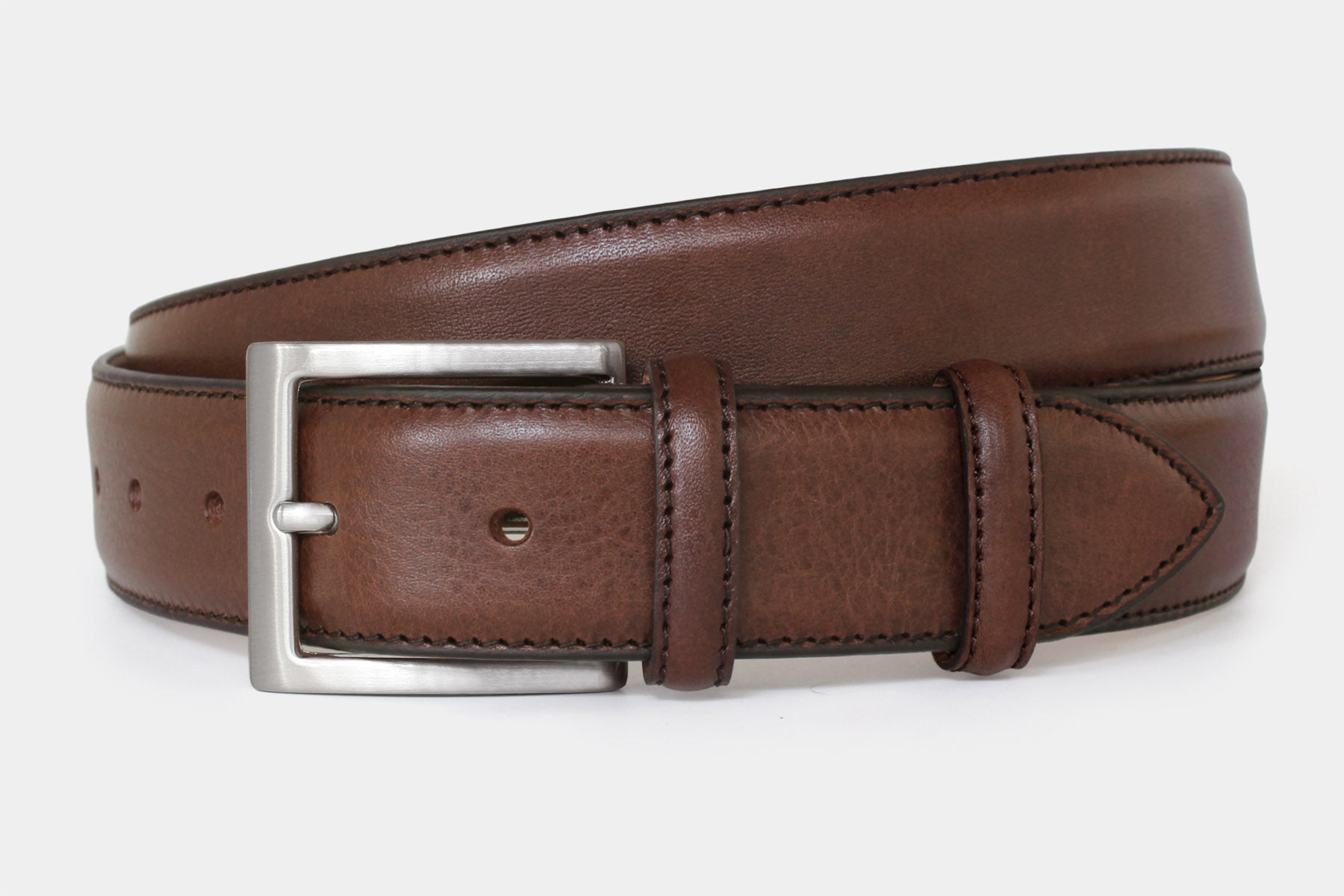 Men’s classic brown grained Italian leather belt, handmade in Italy with silver buckle.