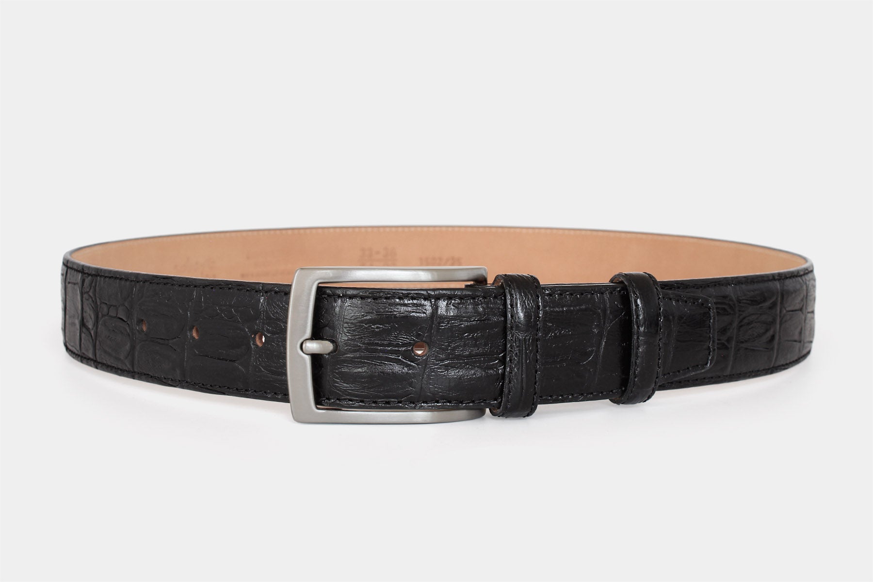 Men's black crocodile genuine leather belt with classic solid brass buckle, Handmade in Italy