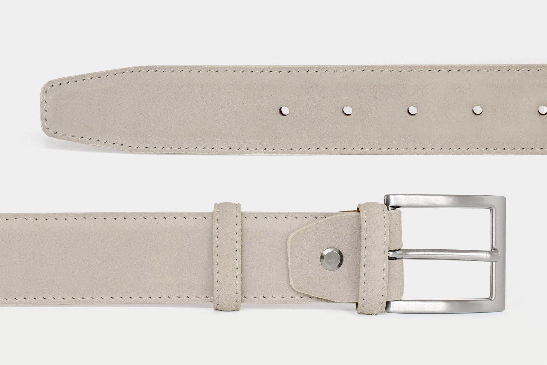 Men’s beige suede Italian leather belt with silver buckle. Handmade in Italy.