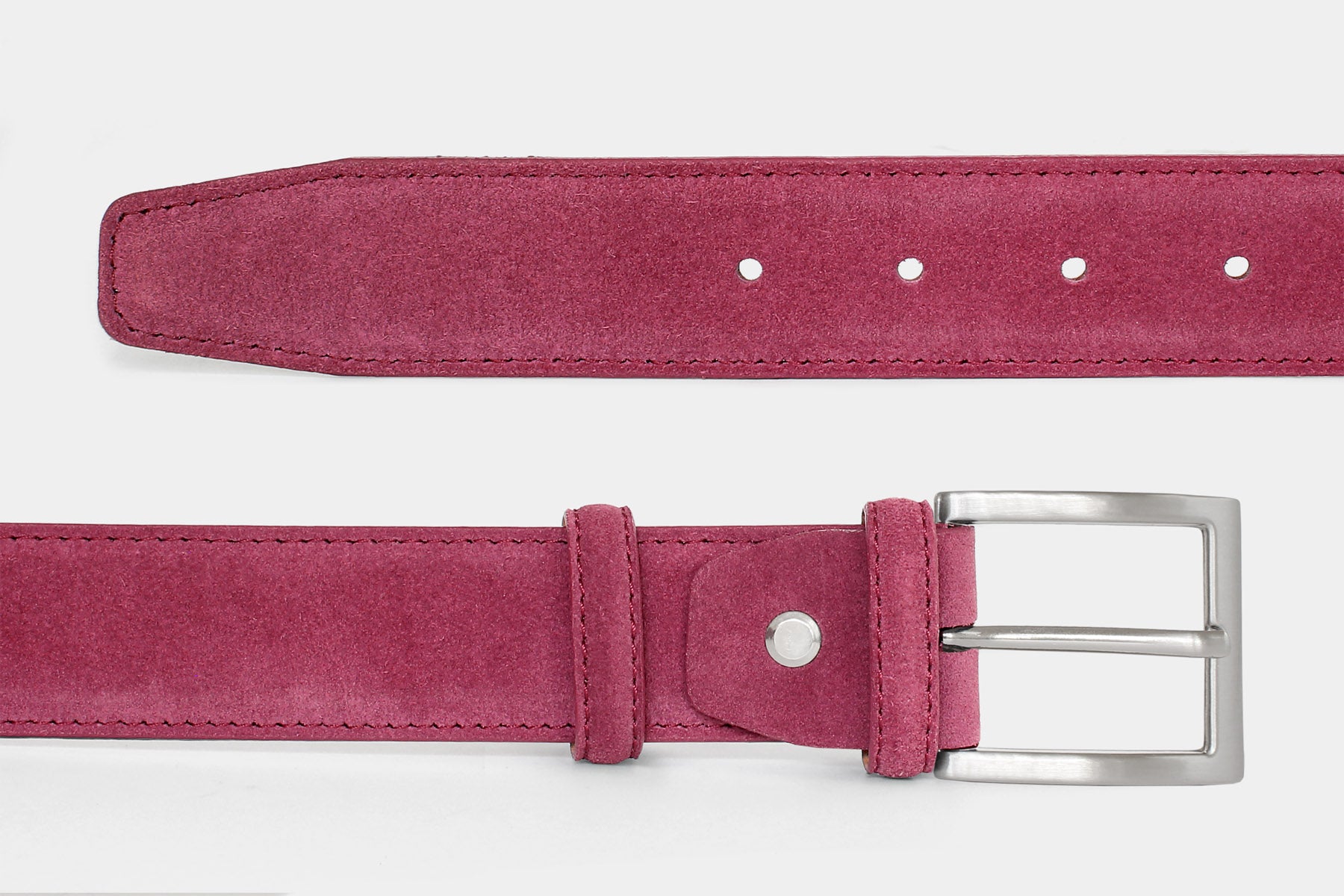 Men’s fuchsia suede Italian leather belt with silver buckle. Handmade in Italy.