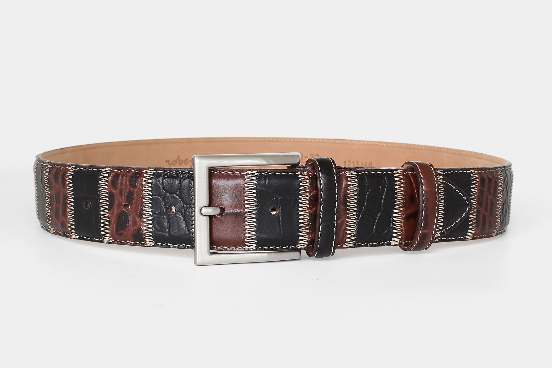 Men's patchwork leather belt – black and brown genuine Italian leather – solid brass buckle – 40mm - Robert Charles