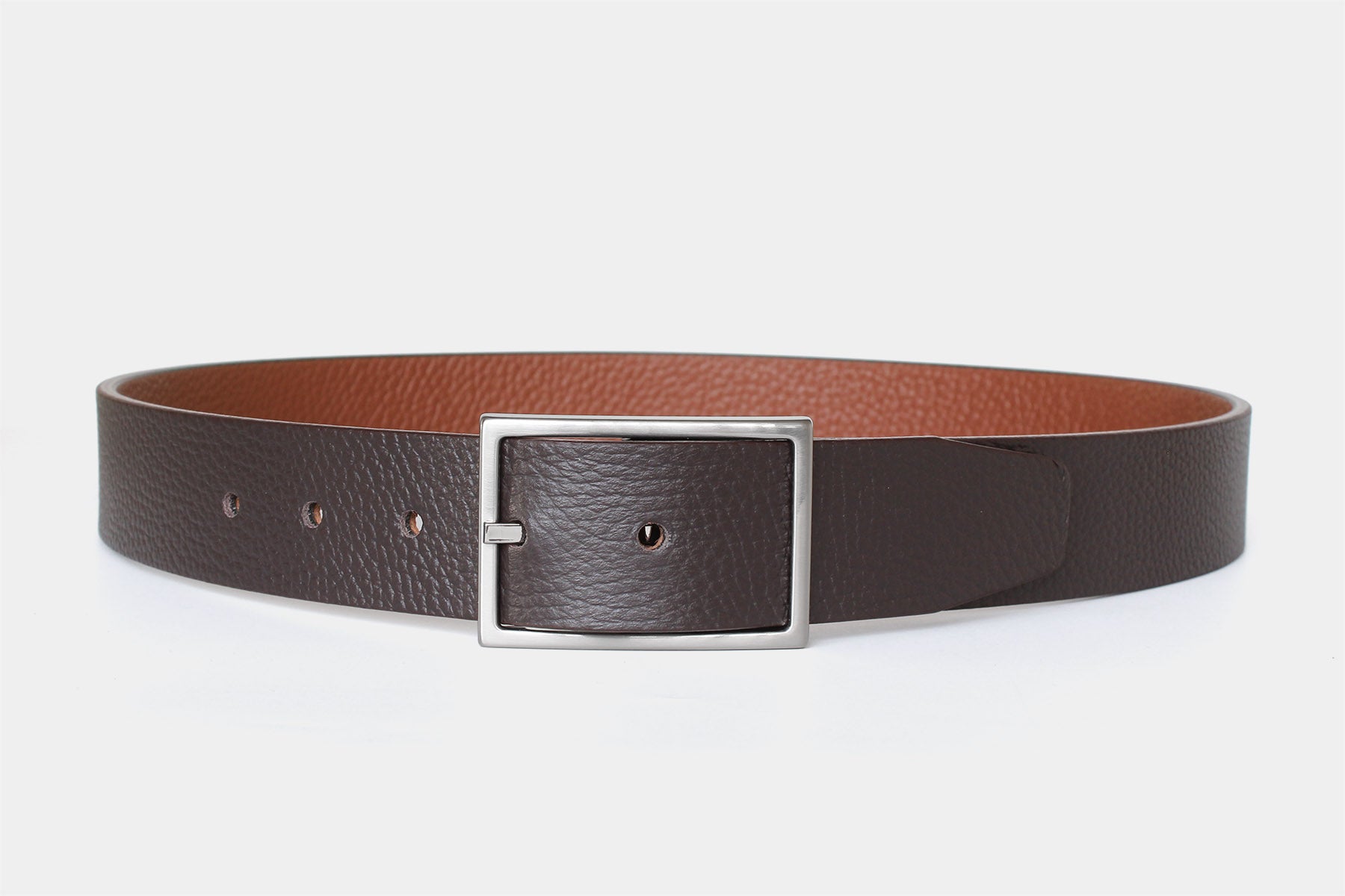 Men’s reversible brown and tan leather belt, handmade in Italy from genuine leather with a silver buckle.
