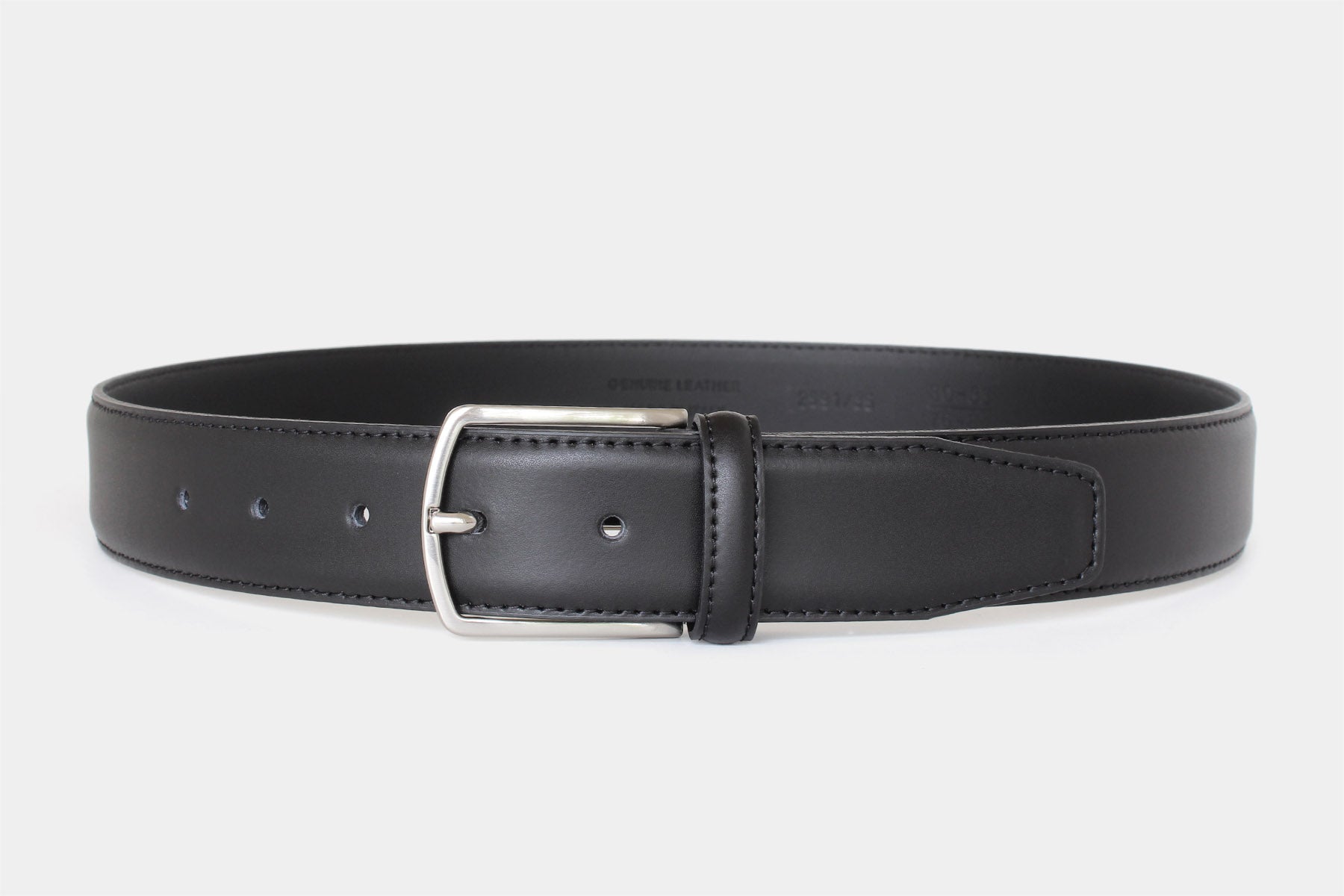 Men’s black formal Italian leather belt with silver solid brass buckle. Handmade in Italy.