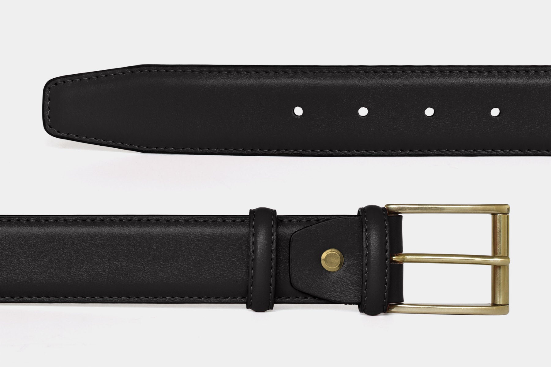 Women's black soft Italian calfskin leather belt with gold roller buckle. Handmade in Italy.