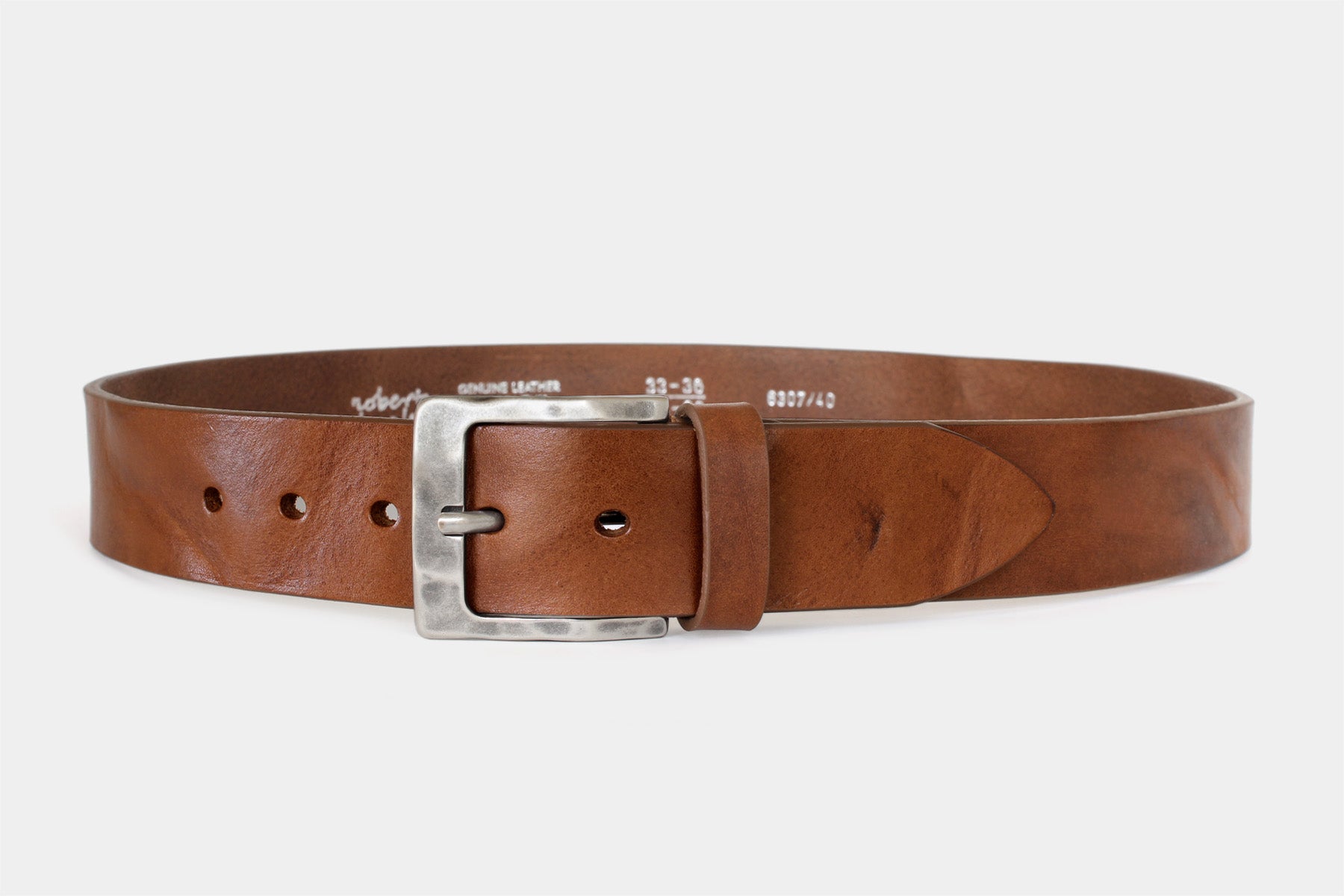 Men’s tan Italian solid hide leather jeans belt with weathered buckle. Handmade in Italy.