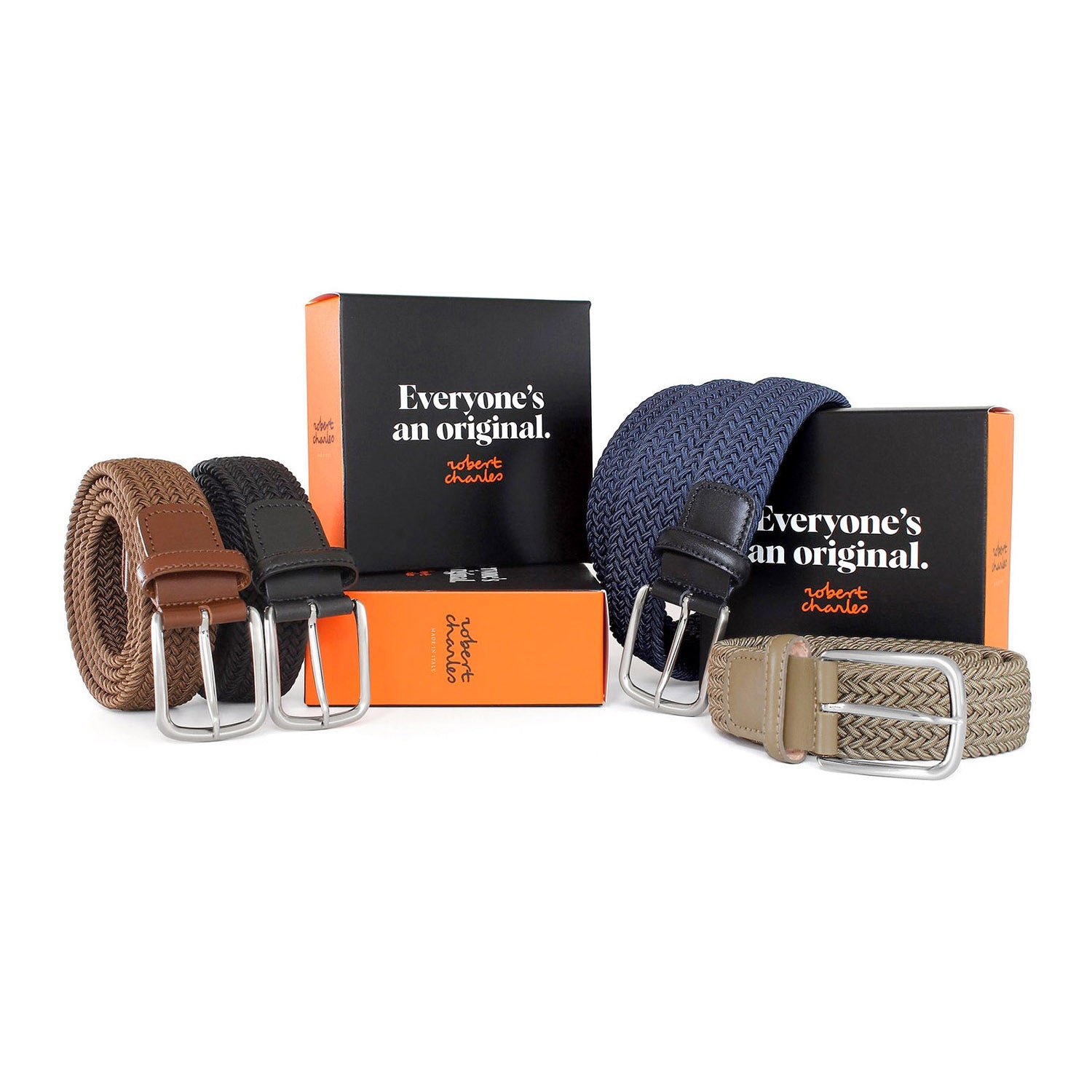 Elastic belts with Robert Charles FSC-certified gift box made from responsibly sourced materials