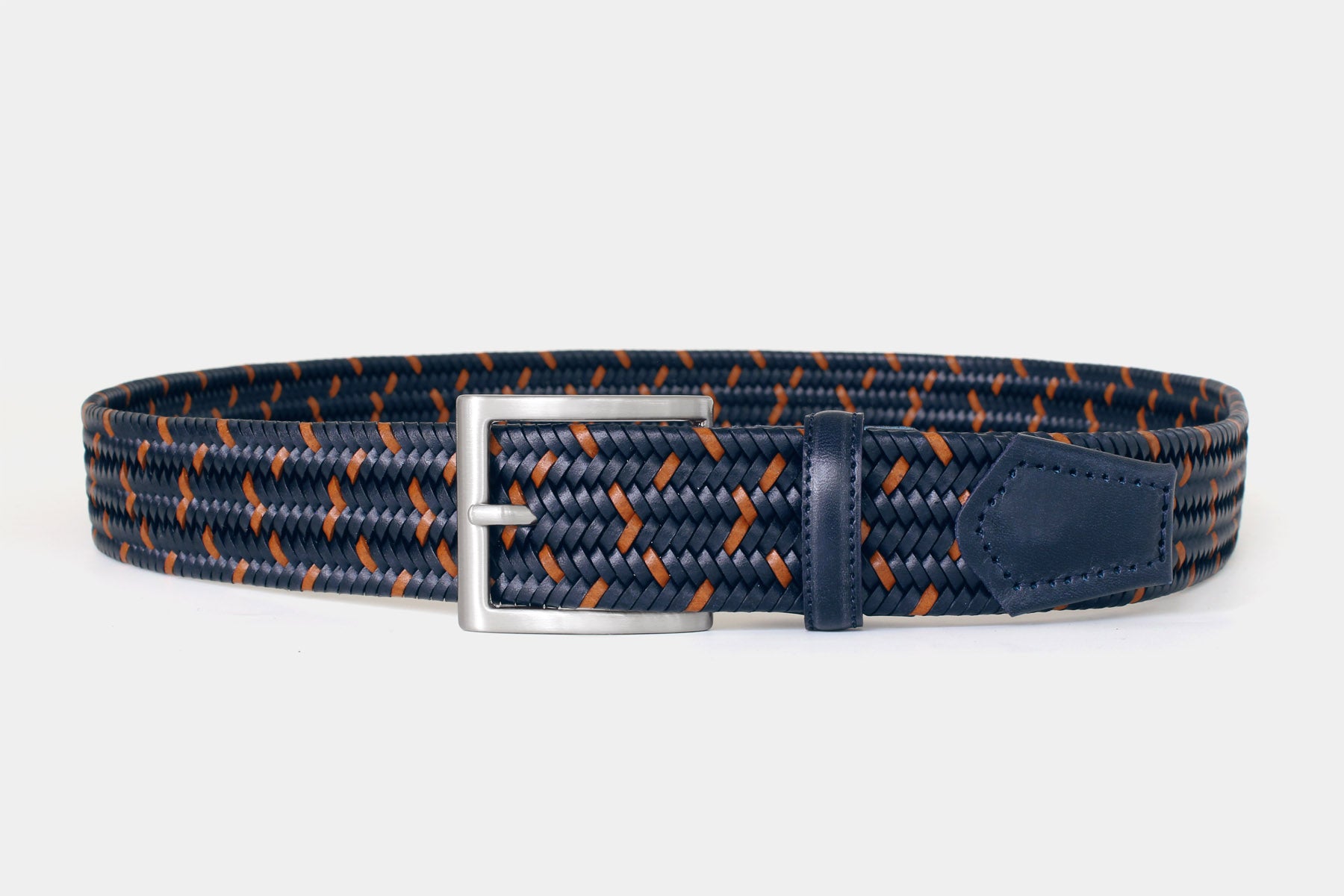 1068 Navy/Tan - elastic woven leather