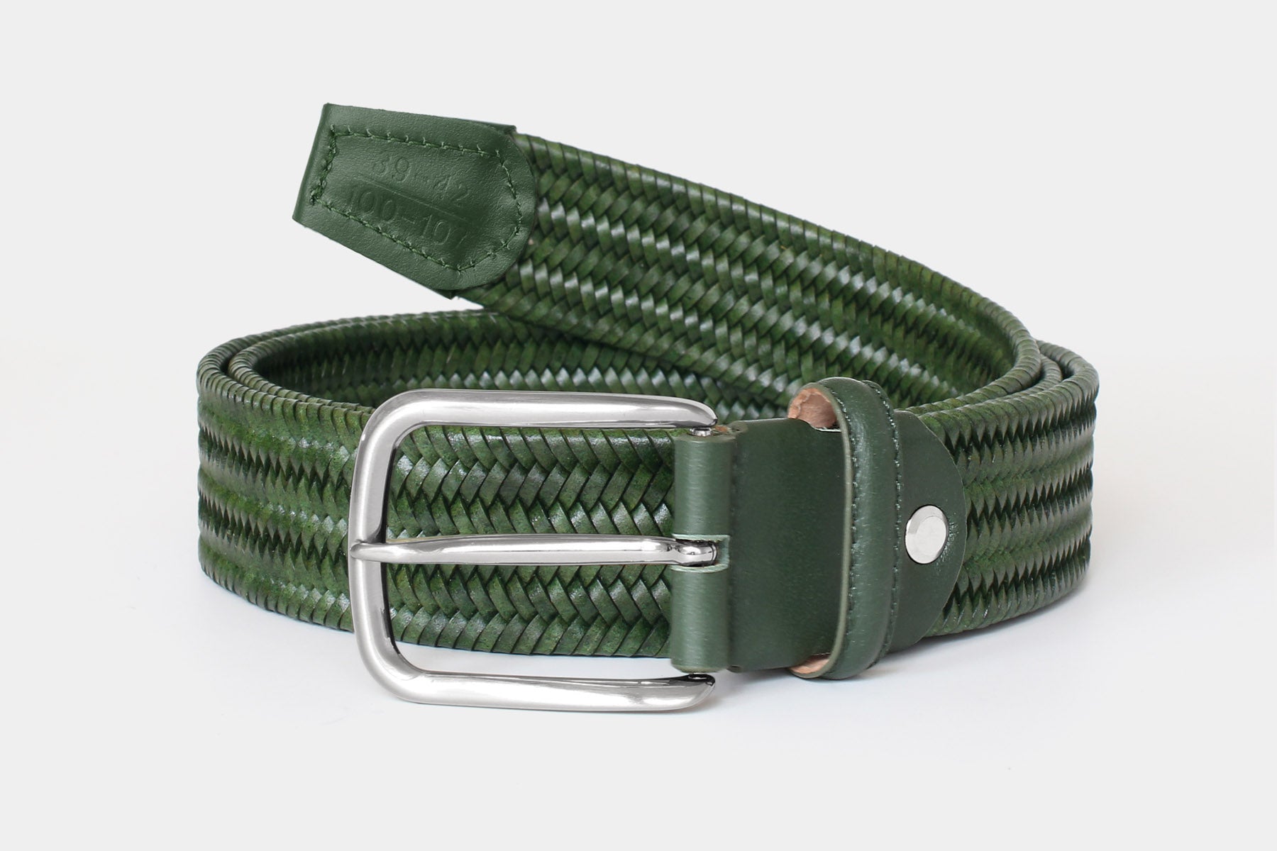 1068 Green - elastic woven leather