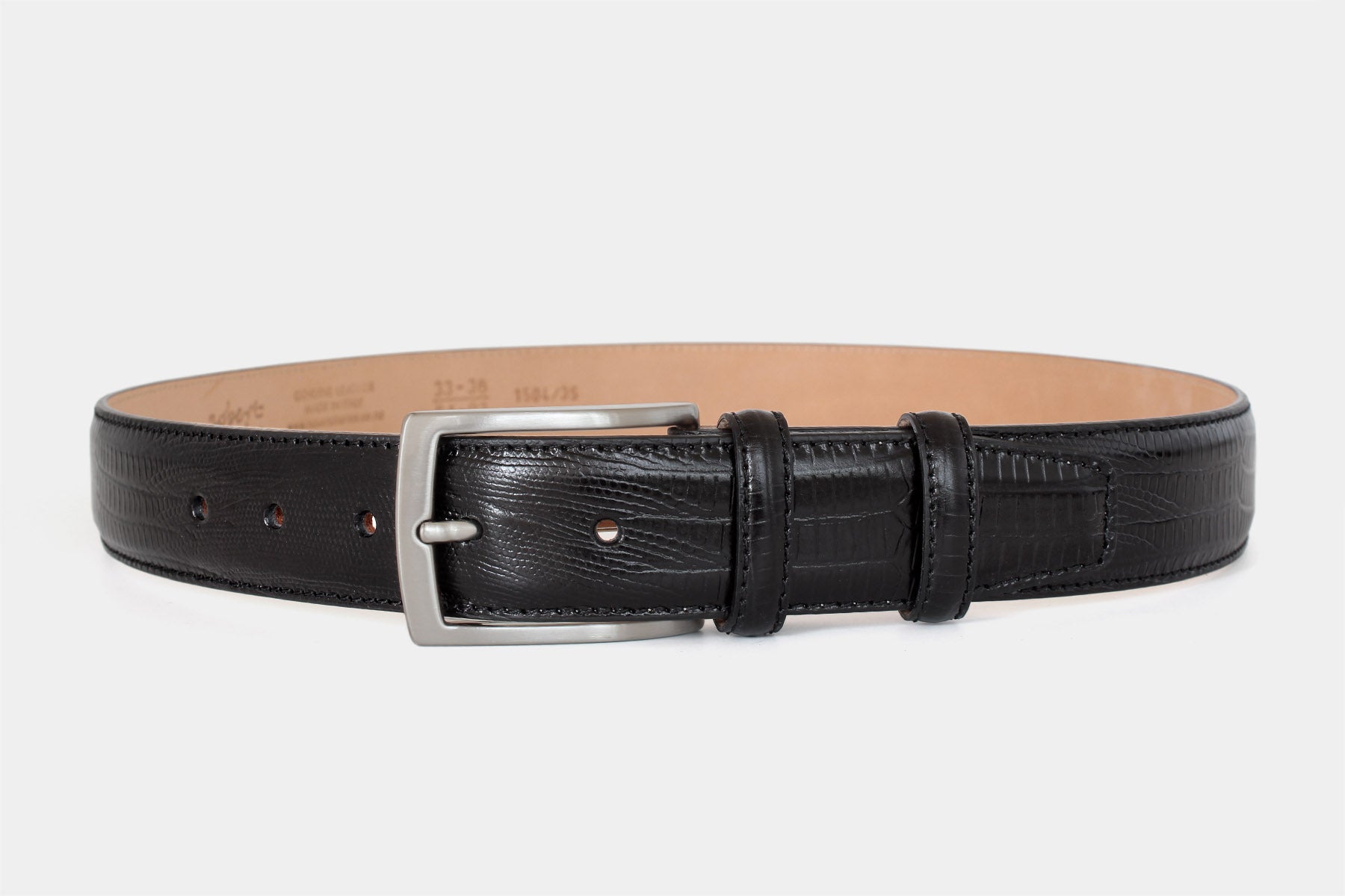 Men's black snake skin genuine Italian leather belt with classic solid brass buckle. Handmade in Italy.
