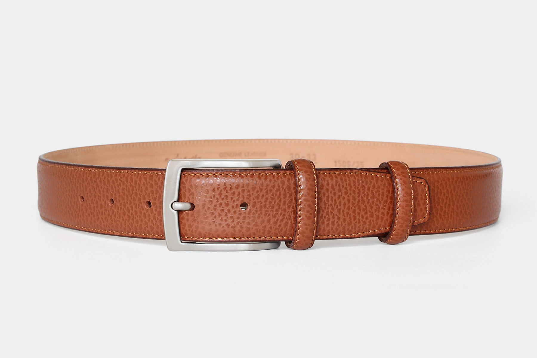 Men’s tan textured Italian leather belt with classic silver buckle. Handmade in Italy.