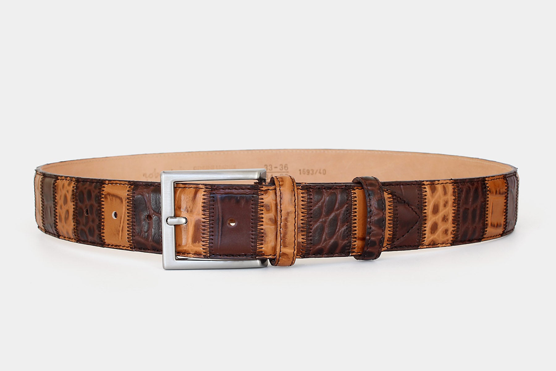 Men’s patchwork leather belt – Italian leather in brown and tan – solid brass buckle – 40mm - Robert Charles