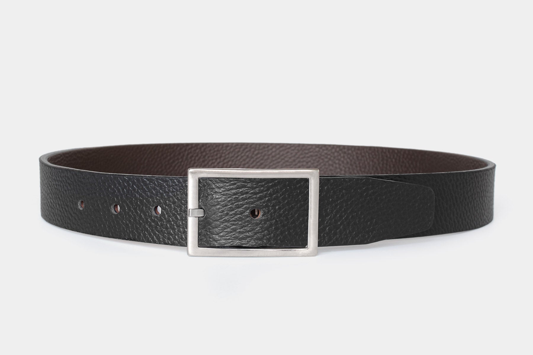 Men’s reversible black and brown leather belt, slim 30mm width. Handmade in Italy from genuine leather with silver buckle.