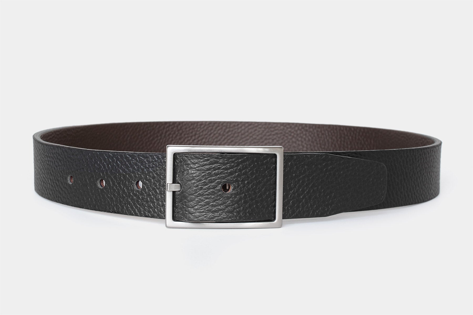 Men’s reversible black and brown leather belt, handmade in Italy from genuine leather with a silver buckle.