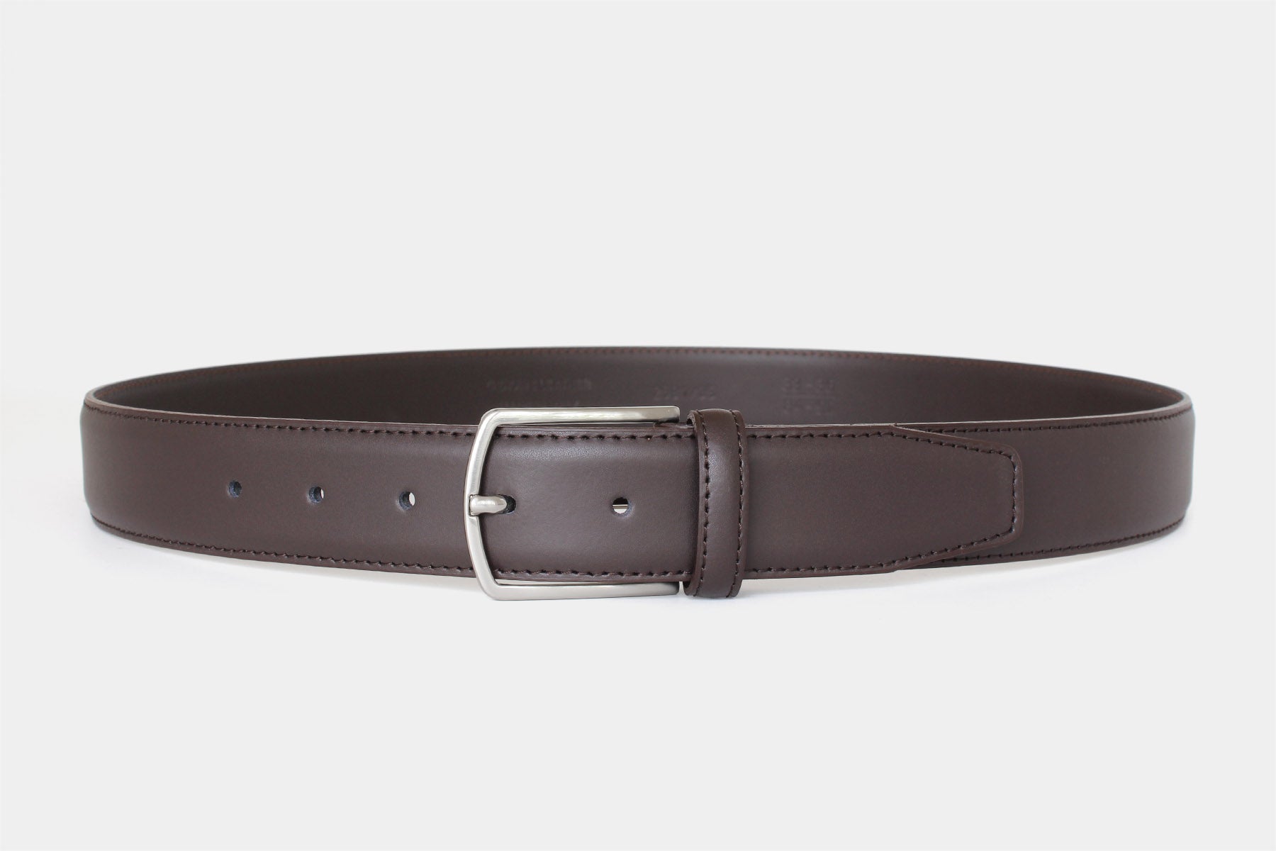 Men’s brown formal Italian leather belt with silver solid brass buckle. Handmade in Italy. 