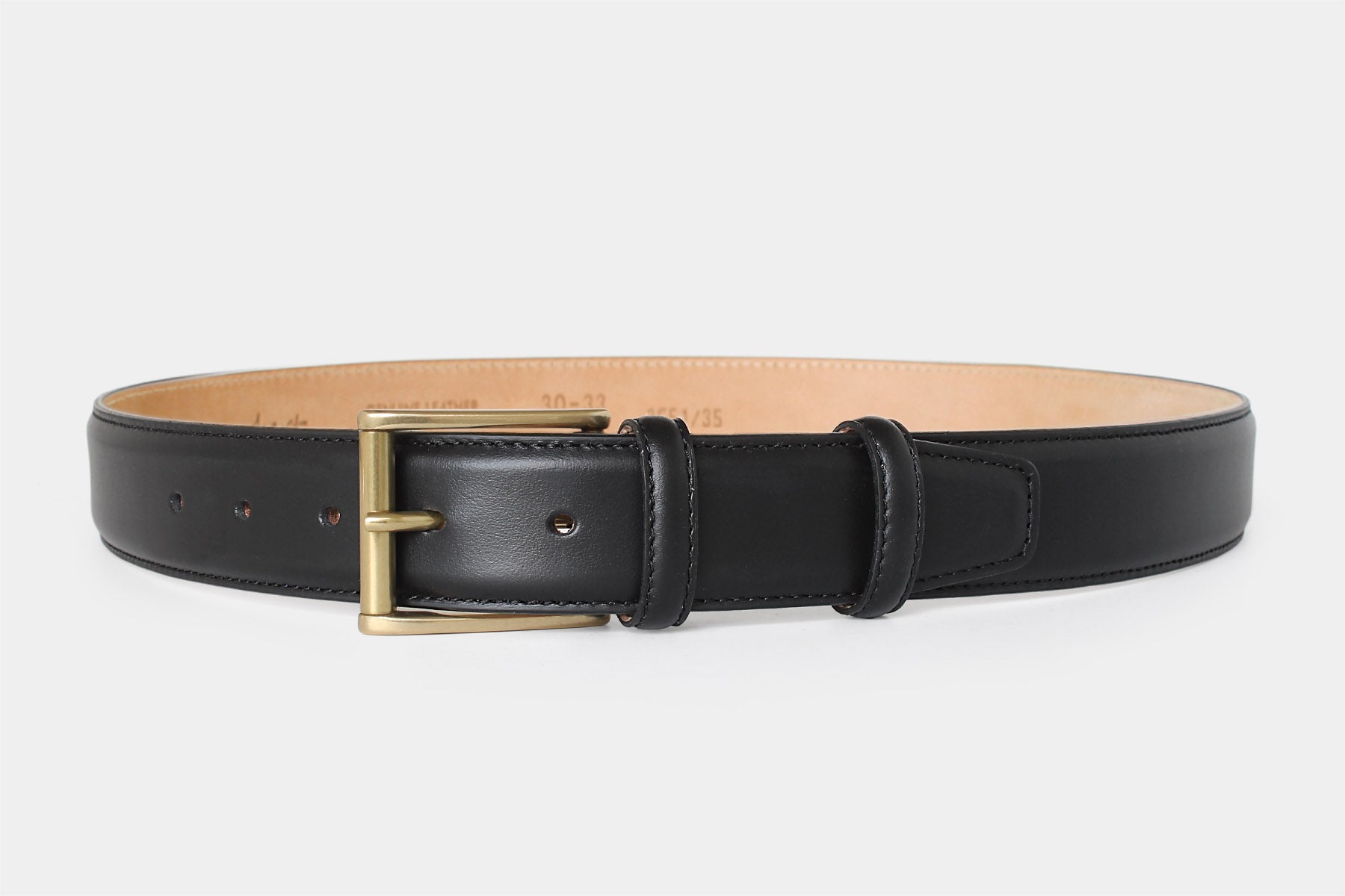Women's black soft Italian calfskin leather belt with a brushed gold buckle. Handmade in Italy.