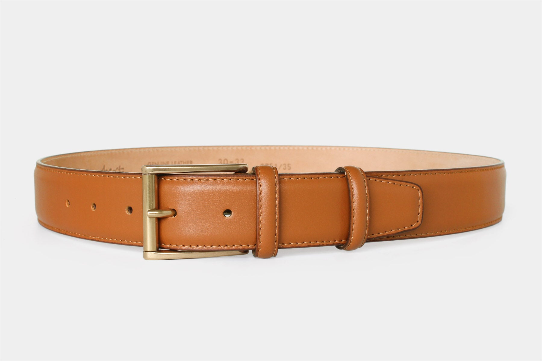 Women's tan soft Italian calfskin leather belt with a brushed gold buckle. Handmade in Italy.