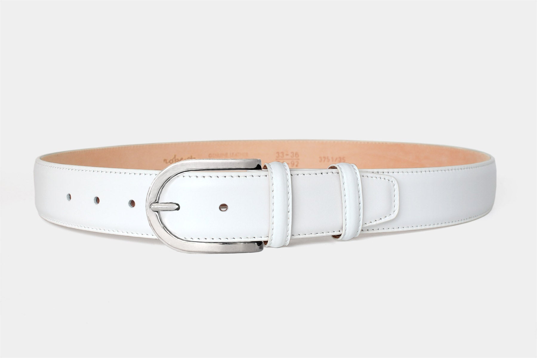 Women's white soft Italian calfskin leather belt with a polished silver buckle. Handmade in Italy.