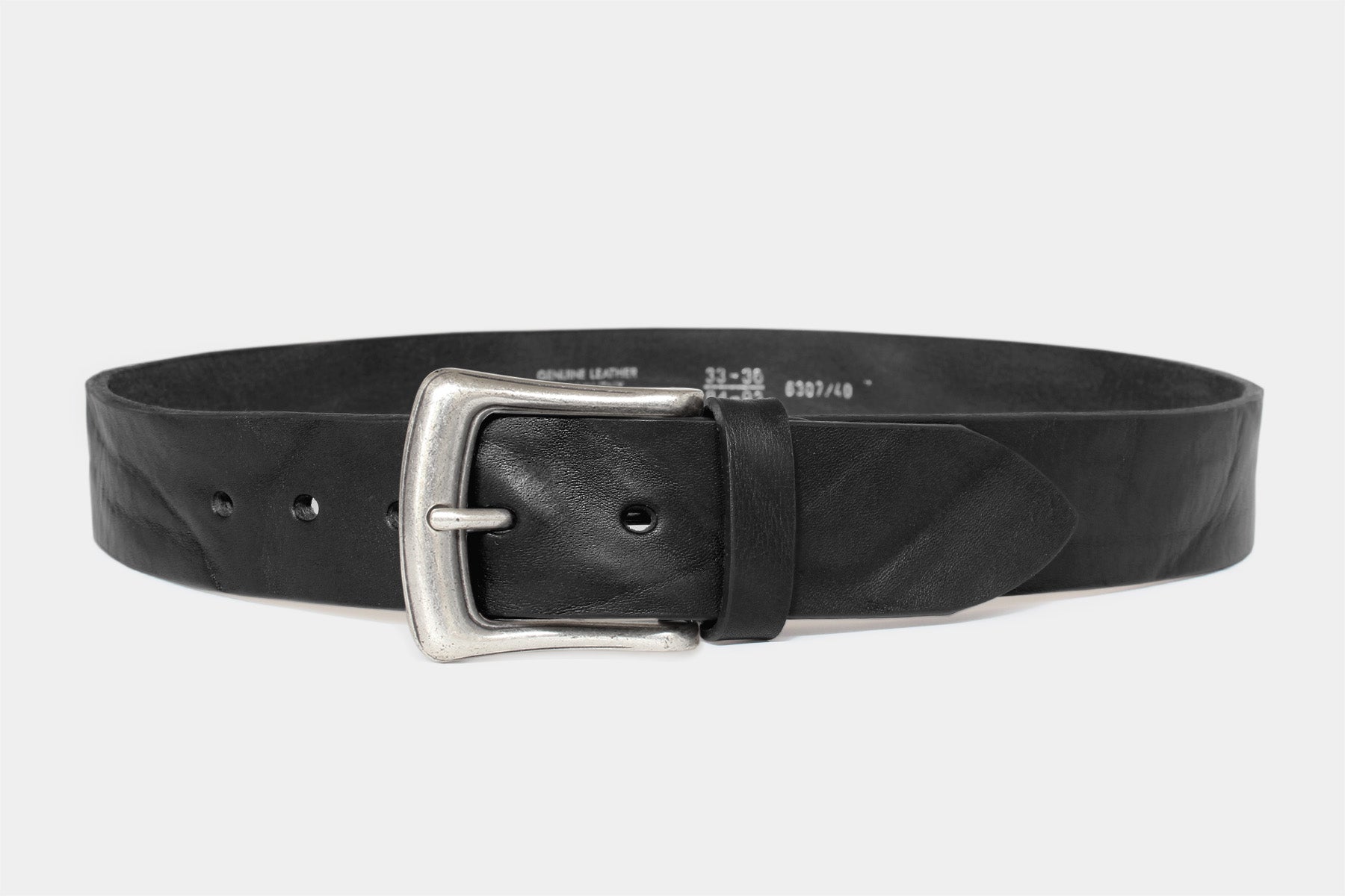 Men’s black Italian solid hide leather jeans belt with western style buckle. Handmade in Italy. 