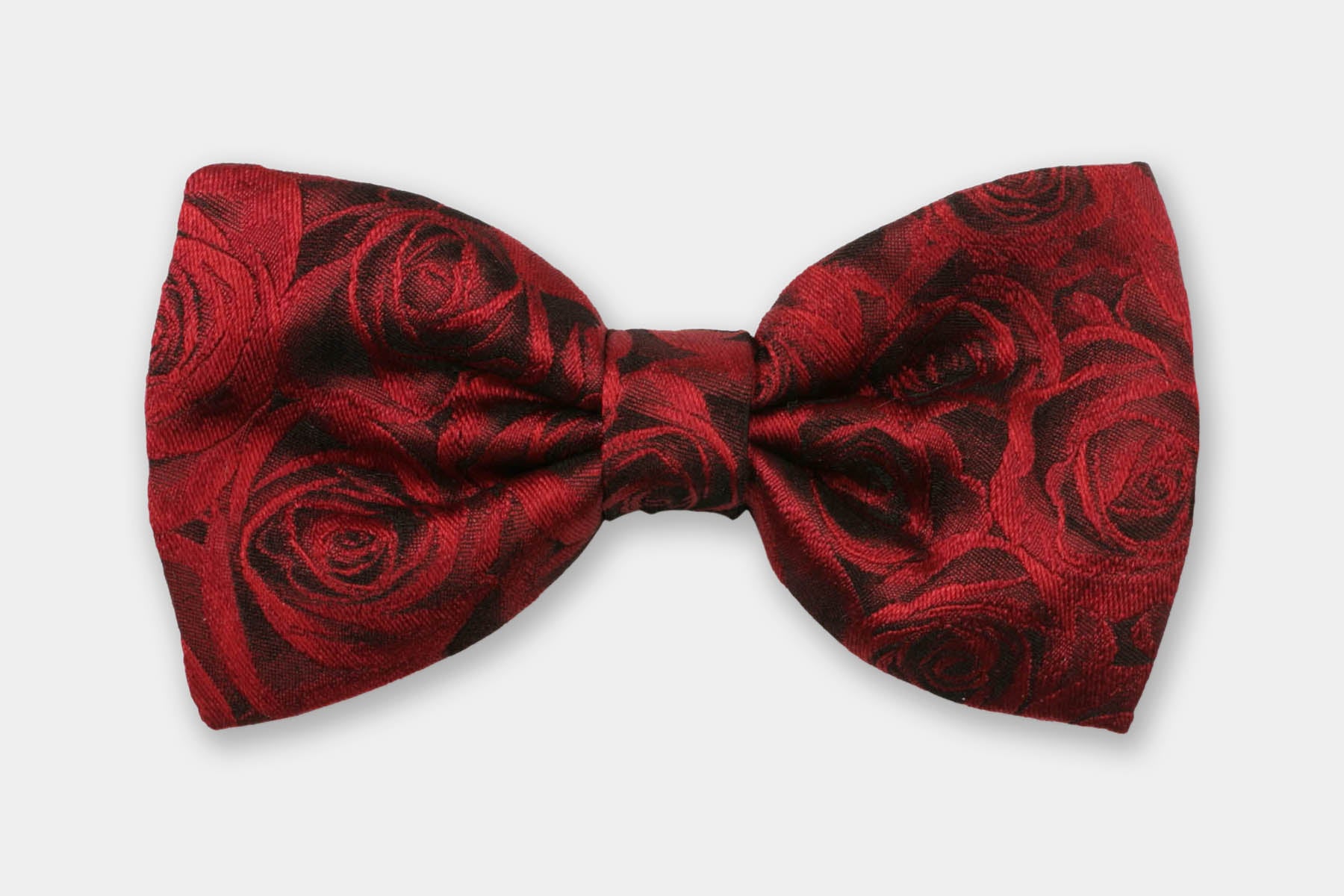 Robert Charles red rose silk bow tie pre-tied with adjustable neck strap. Handmade in Italy